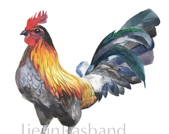 Rooster Giclee Print - Original Watercolor Fine Art Print, animal art print, wall art, watercolor, chicken painting, kitchen art