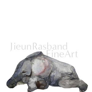 Sleeping Baby elephant- instant print,animal printable art, watercolor by Jieun Rasband, wall decor, Nursery wall art