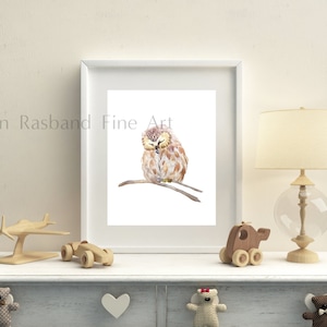 Sleeping baby Owl instant print,animal printable art, watercolor by Jieun Rasband, wall decor, Nursery wall art image 2