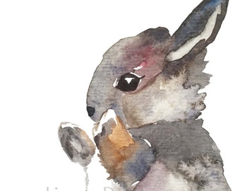 Baby grey Bunny painting -instant print, printable art, animal print art,nursery decor, wall art, watercolor,rabbit painting