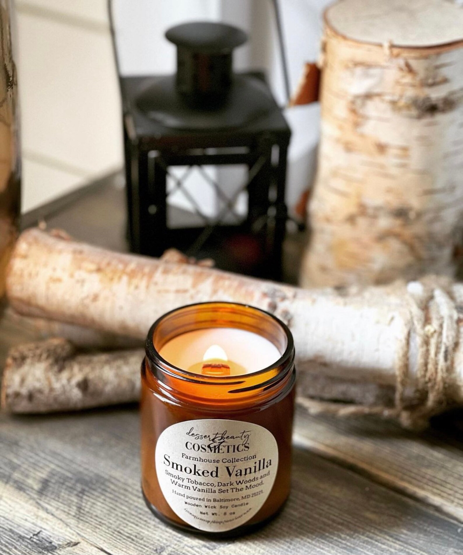 Smoked Vanilla Wooden Wick Candle Farmhouse Candle Etsy
