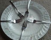 REDUCED Vintage Appetizer Forks Set 5 Oneida 18 10 BachSeafood Cocktail Stainless Steel - Made in Indonesia, Bach pattern