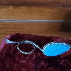 Reduced!Rare Marius Hammer enameled 980 S Norweign decorative spoon,Marius Hammer Norwegian“980”Silver Blue & White Enamel Caddy