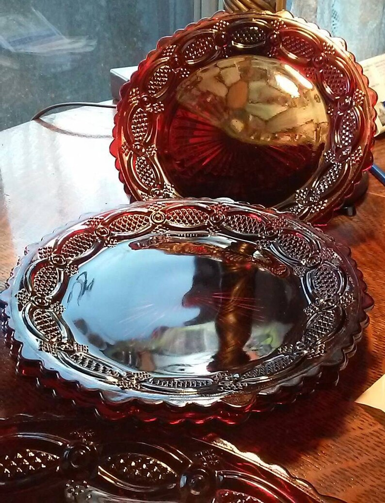 Avon Ruby Dessert Glass Plates Set of 3 1876 Cape Cod Etsy