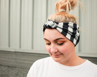 Black & White Buffalo Check Top Knot Headband