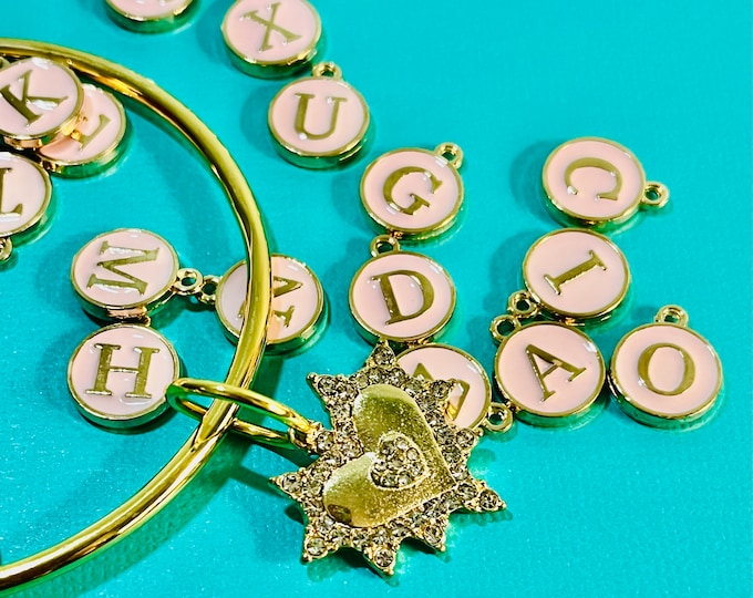 Charm bangle bracelet initial jewelry personalized custom initial heart bee daisy flower charms exaggerated statement great fidget fidgeting