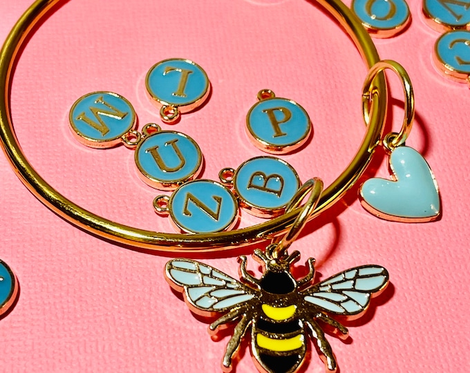 Charm bangle bracelet initial jewelry personalized custom initial heart bee daisy flower charms exaggerated statement great fidget fidgeting