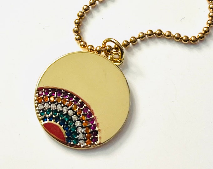 Custom length,pride necklace, micro pave rainbow pendant, LGBTQ,gay pride jewelry,Lesbian,plus size, gay, bisexual, queer necklace