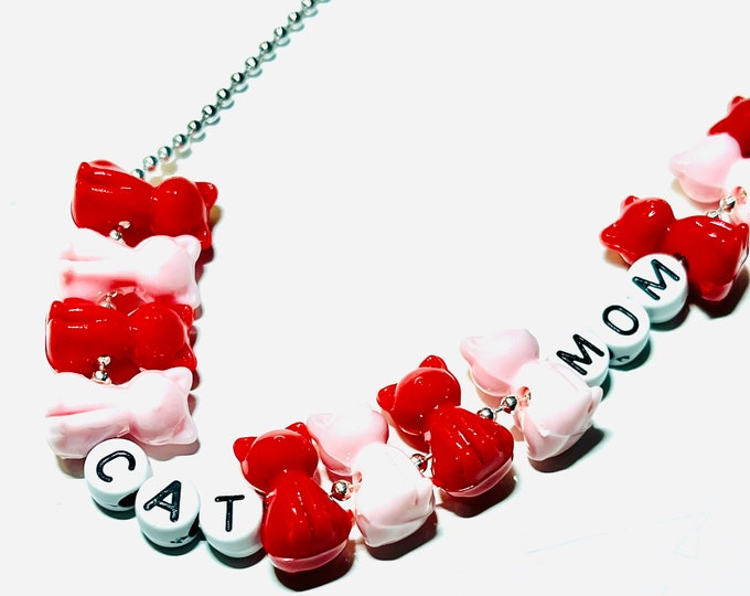Cat mom necklace, cats, whimsical jewelry, cat lover jewelry