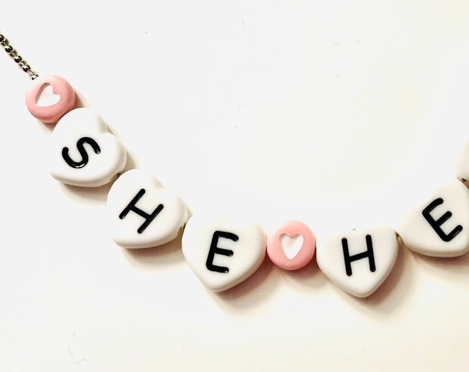 Custom LGBTQ+ she her Pronoun Necklace Beaded Necklace personalized custom she her transgender trans girl he him they them LGBTQ+ Pride