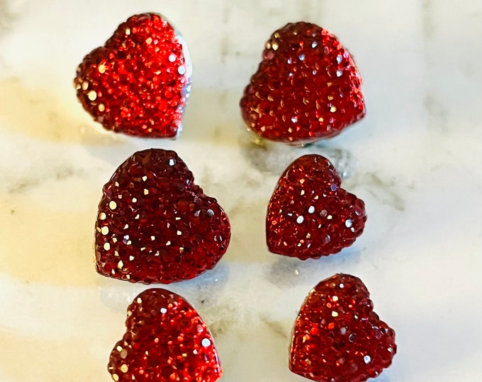 Kawaii inspired Hello Kitty style buttons red faux druzy hearts and bows