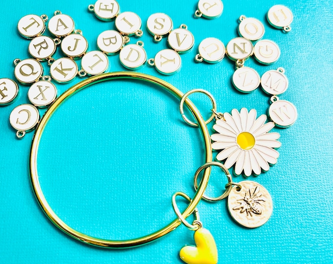 Charm bangle bracelet initial jewelry personalized custom initial heart bee daisy flower charms exaggerated statement great fidget fidgeting