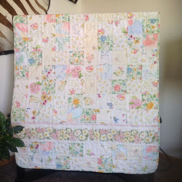 Reserved / Vintage Sheet Crib Size Quilt + pillow