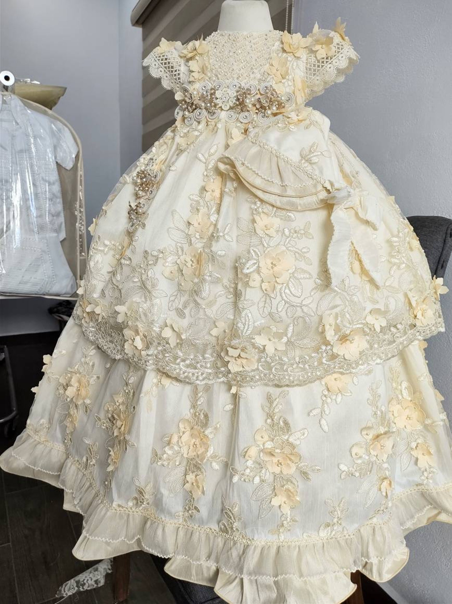 Girl ivory cotton baptism christening gown with detachable Etsy