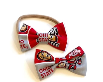 Inspired OSU Ohio State Buckeyes Fabric Bow Headband /OSU Ohio State Buckeyes Fabric Bow Hair Clip