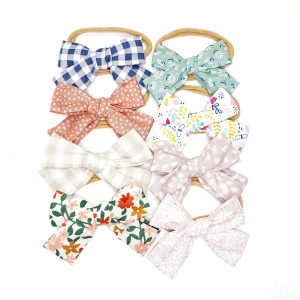 Baby + Girl: Fabric Pinwheel Bow Headband, Fabric Pinwheel Bow Hair Clip