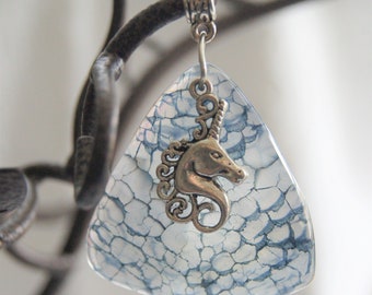 Dragon Vein Agate Pendant with Unicorn Charm