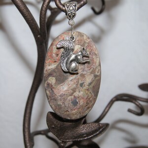 Jasper Pendant with Squirrel Charm