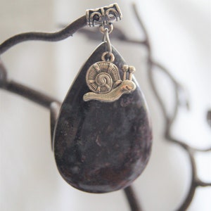 Bloodstone Pendant with Snail Charm