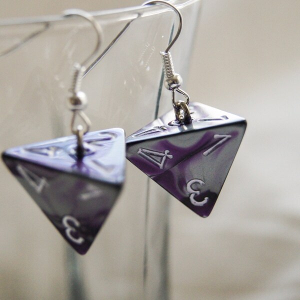 Marbled Purple and Silver D4 Earrings