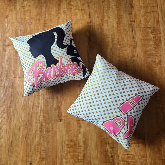 Barbie Girl Sillioette White Gold Dots Pink 16x16 Pillowcover Only Il_570xn