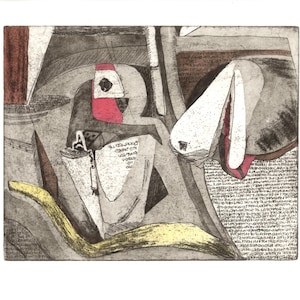 Sometimes I Say Too Much, original etching, hand colored print