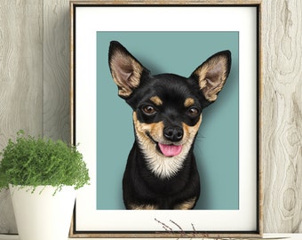 Custom Pet Portrait - Dog Lover Gift - Printable Dog Art - Digital Print - Chihuahua Art - custom gifts - Pet memorial - Dog Memorial