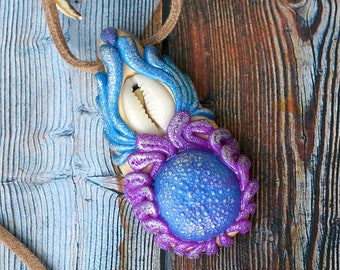 Mermaid Pendant-Tentacle cowry cowrie shell sea urchin jewelry galaxy glitter purple blue mermaid magic ocean love sea beach summer jewelry