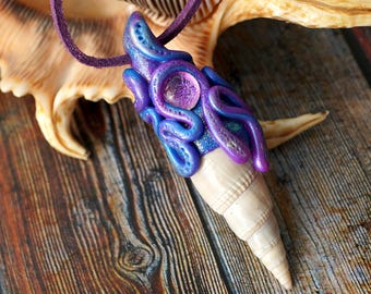 Galaxy Seashell Mermaid Pendant-shell pendant rainbow glitter sparkly jewelry purple blue mermaid magic ocean love sea beach wear summer