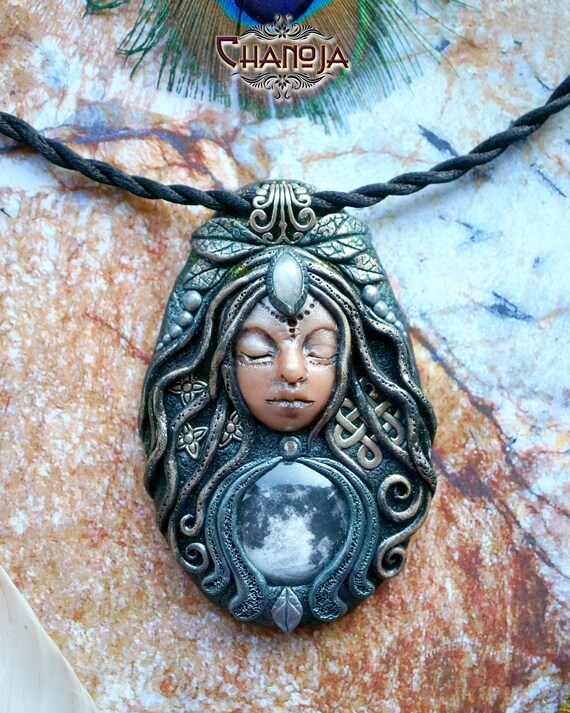 Moon & Stars Goddess Necklace-goddess Art Moon Necklace Fullmoon Magic Clay  Goddess Jewelry Witchy Moonstone Spiritual Jewelry Mystical Art - Etsy