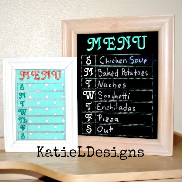 In The Hoop Menu Board, Chore Chart, To Do List Machine Embroidery Design Pattern Download 3 Sizes ITH Blackboard or Whiteboard