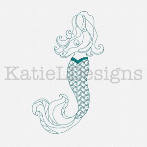 Redwork Mermaid Machine Embroidery Design Pattern Download 6 Sizes Modern Sea Ocean Nautical