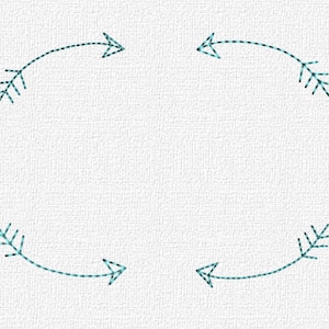 May include: Four teal blue arrows with feathered tails point in different directions on a white textured background.