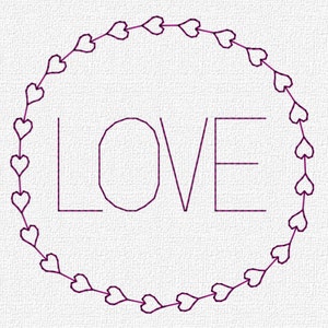 Love in Round Hearts Border Redwork Embroidery Machine Pattern Download Modern 4x4 5x7 6x10 image 1