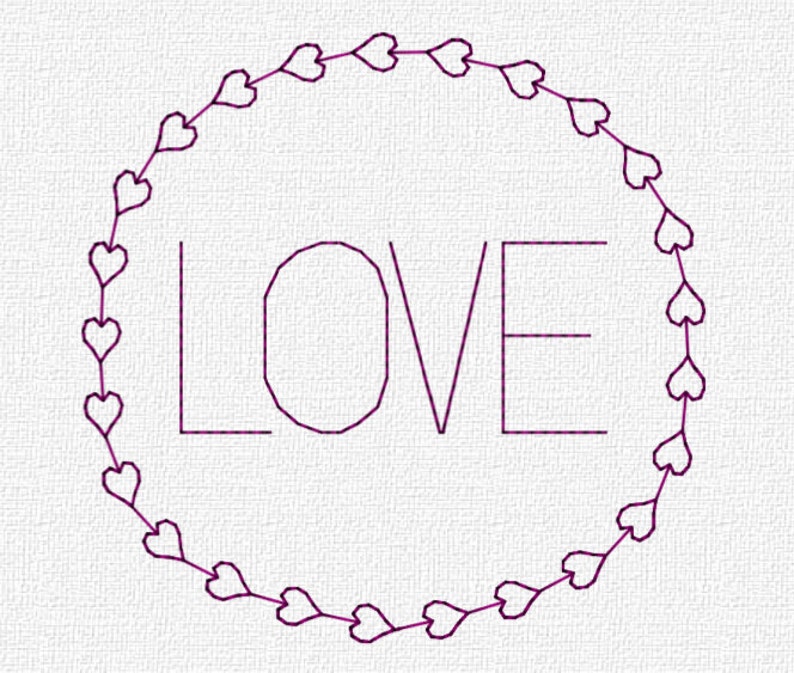 Love in Round Hearts Border Redwork Embroidery Machine Pattern Download Modern 4x4 5x7 6x10 image 1