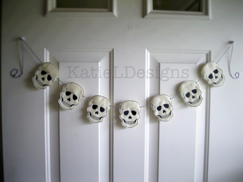 ITH Skull Feltie Machine Embroidery Design Pattern Download In The Hoop Felties Skulls 3 Sizes Oversized Halloween Decor image 2