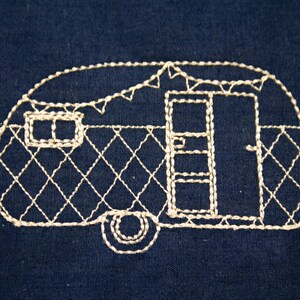 Retro Camper Machine Embroidery Pattern Design Instant Download 4 Sizes Modern Redwork Vintage includes Mini Size image 2