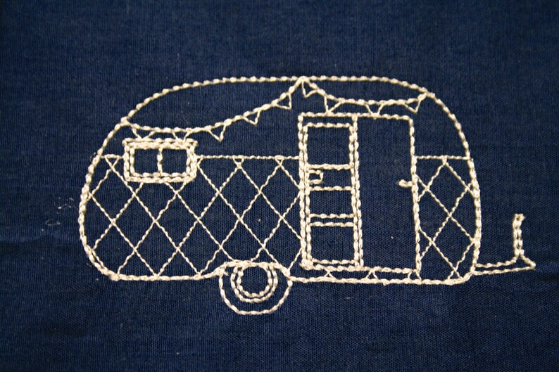 Retro Camper Machine Embroidery Pattern Design Instant Download 4 Sizes Modern Redwork Vintage includes Mini Size image 2