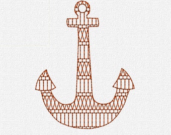 Geometric Anchor Redwork Embroidery Machine Design Instant Download 4x4 Modern