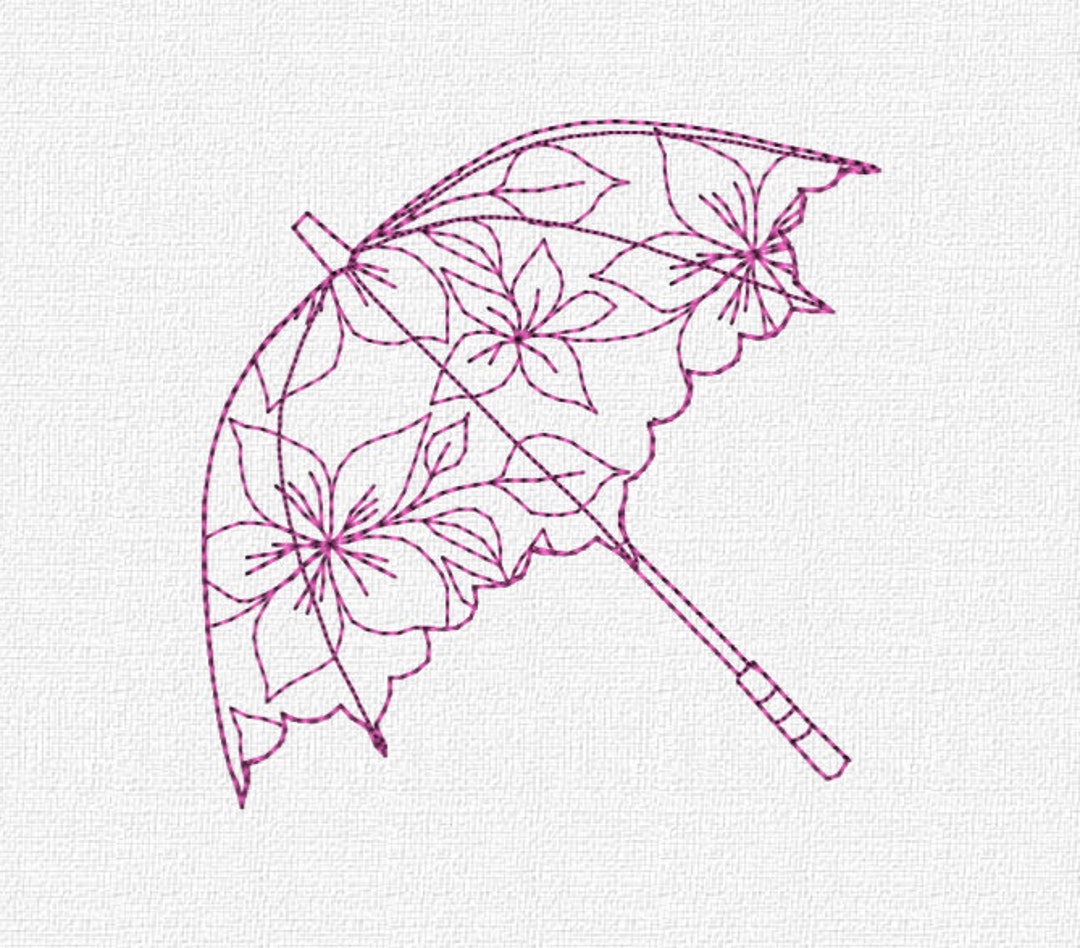 Flower Umbrella Redwork Embroidery Machine Pattern Design Etsy