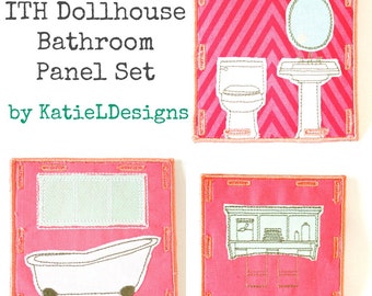 In The Hoop Dollhouse Bathroom Panel Set Machine Embroidery Design Pattern Download 4x4 ITH Dollhouse Toy