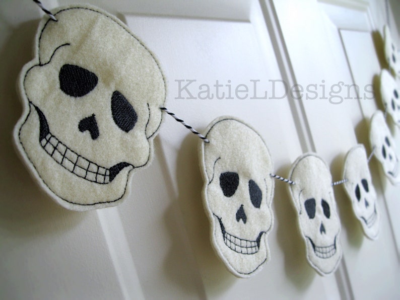ITH Skull Feltie Machine Embroidery Design Pattern Download In The Hoop Felties Skulls 3 Sizes Oversized Halloween Decor image 3