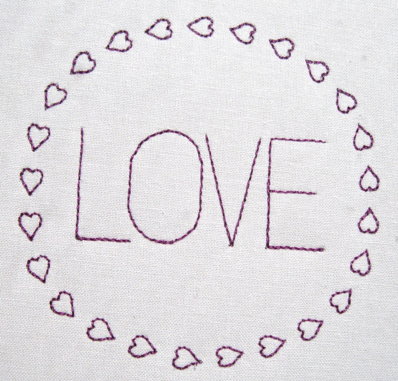 Love in Round Hearts Border Redwork Embroidery Machine Pattern Download Modern 4x4 5x7 6x10 image 3