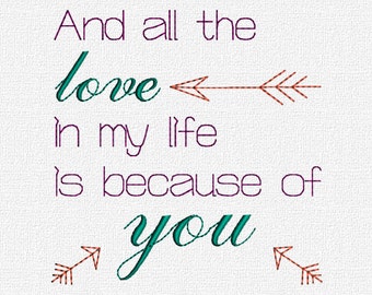 All the Love Quote Embroidery Machine Pattern Design Download 2 Sizes Modern Redwork Arrows Arrow