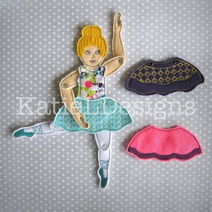 ITH Jointed Ballerina Doll Machine Embroidery Design Pattern Download Felt 4x4 5x7 6x10 In The Hoop Christmas Present Toy Toys