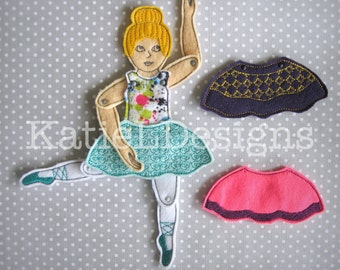 ITH Jointed Ballerina Doll Machine Embroidery Design Pattern Download Felt 4x4 5x7 6x10 In The Hoop Christmas Present Toy Toys