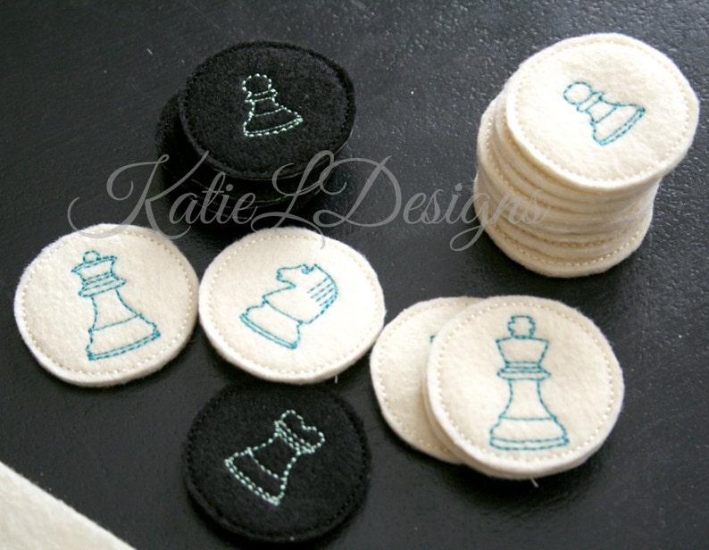 ITH Full Size Chess Board with Pieces Machine Embroidery Design Pattern Download Checkerboard Felt Travel Game In The Hoop image 3
