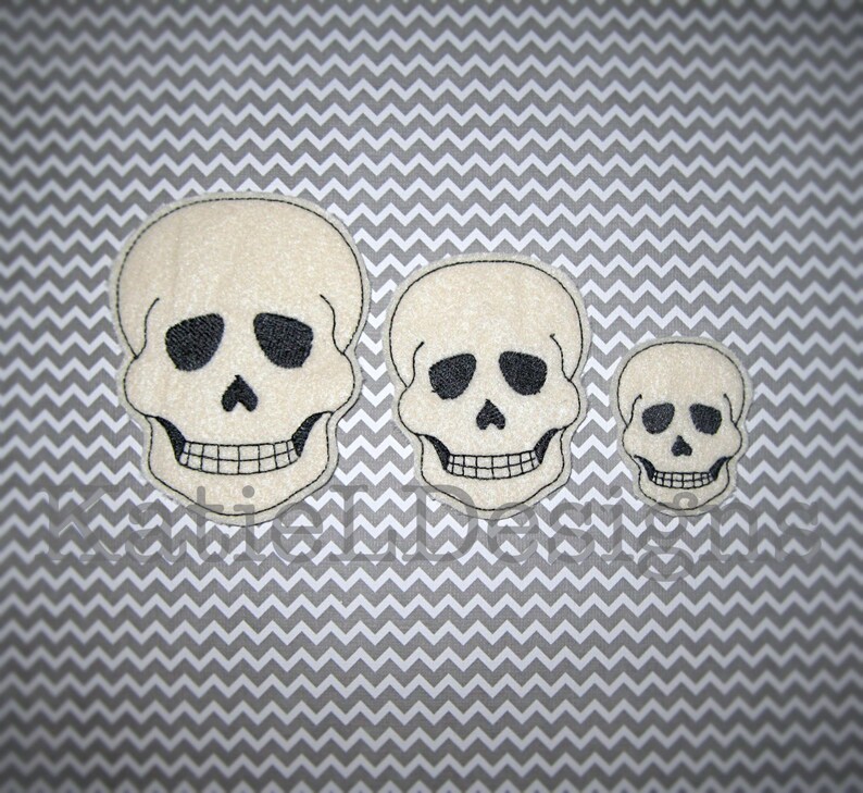 ITH Skull Feltie Machine Embroidery Design Pattern Download In The Hoop Felties Skulls 3 Sizes Oversized Halloween Decor image 1