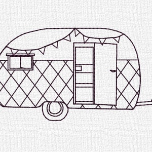 Retro Camper Machine Embroidery Pattern Design Instant Download 4 Sizes Modern Redwork Vintage includes Mini Size