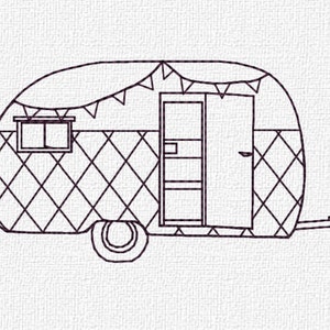 Retro Camper Machine Embroidery Pattern Design Instant Download 4 Sizes Modern Redwork Vintage includes Mini Size image 1